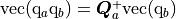 \text{vec}(\mathrm{q}_a \mathrm{q}_b) = \boldsymbol{Q}_a^{+} \text{vec}(\mathrm{q}_b)